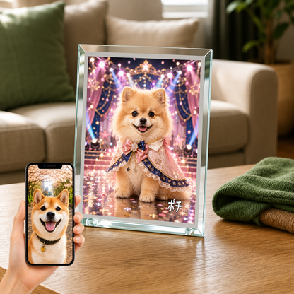 愛犬 写真入り 名入れ ガラスフォトパネル アイドルステージ犬