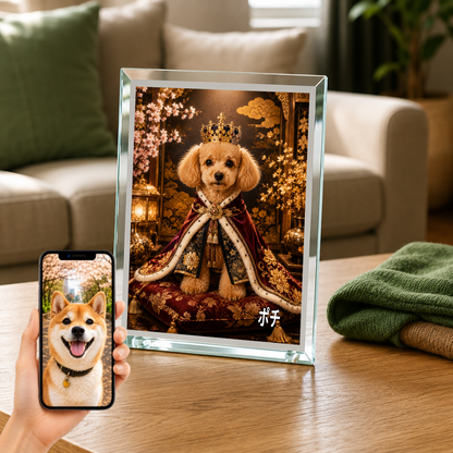 愛犬 写真入り 名入れ ガラスフォトパネル 王様犬 ロイヤルポートレート