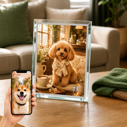 愛犬 写真入り 名入れ ガラスフォトパネル カフェのうちの子