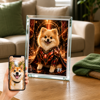 愛犬 写真入り 名入れ ガラスフォトパネル パワードスーツヒーロー犬