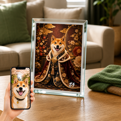 愛犬 写真入り 名入れ ガラスフォトパネル 王族ポートレート 和洋ミックス