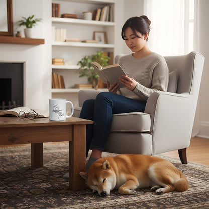 マグカップ 犬イラスト かわいい  朝日と犬の線画 ｜犬好きにおすすめの面白い犬グッズ プレゼントにも最適