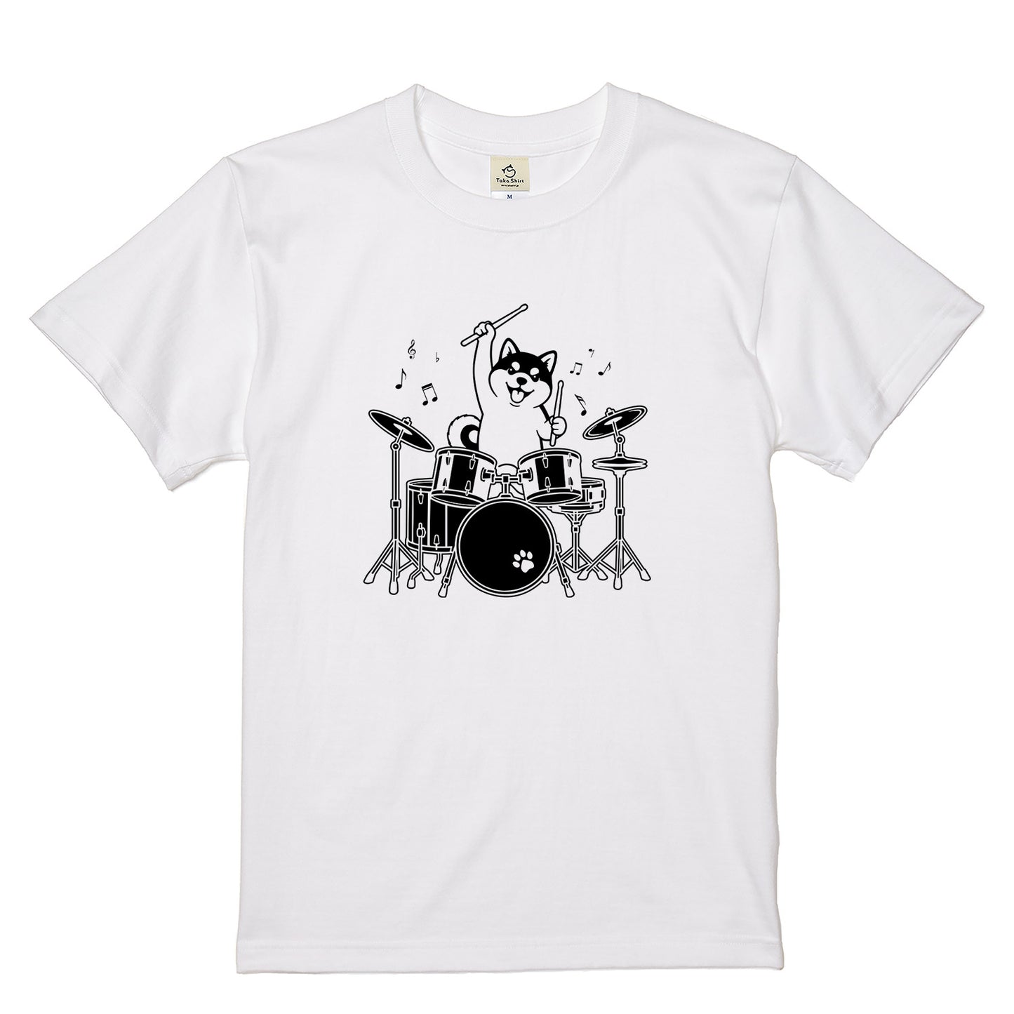 ドラムを叩く柴犬 柴犬Tシャツ | 音楽好き・犬好きに人気