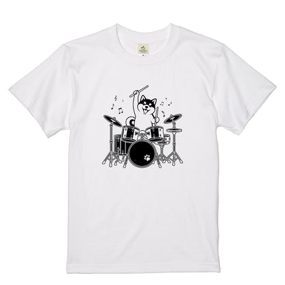 ドラムを叩く柴犬 柴犬Tシャツ | 音楽好き・犬好きに人気