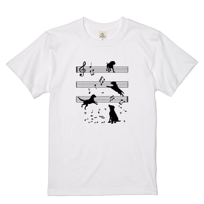 音符と踊る犬 犬Tシャツ | 音楽好き・犬好きに人気