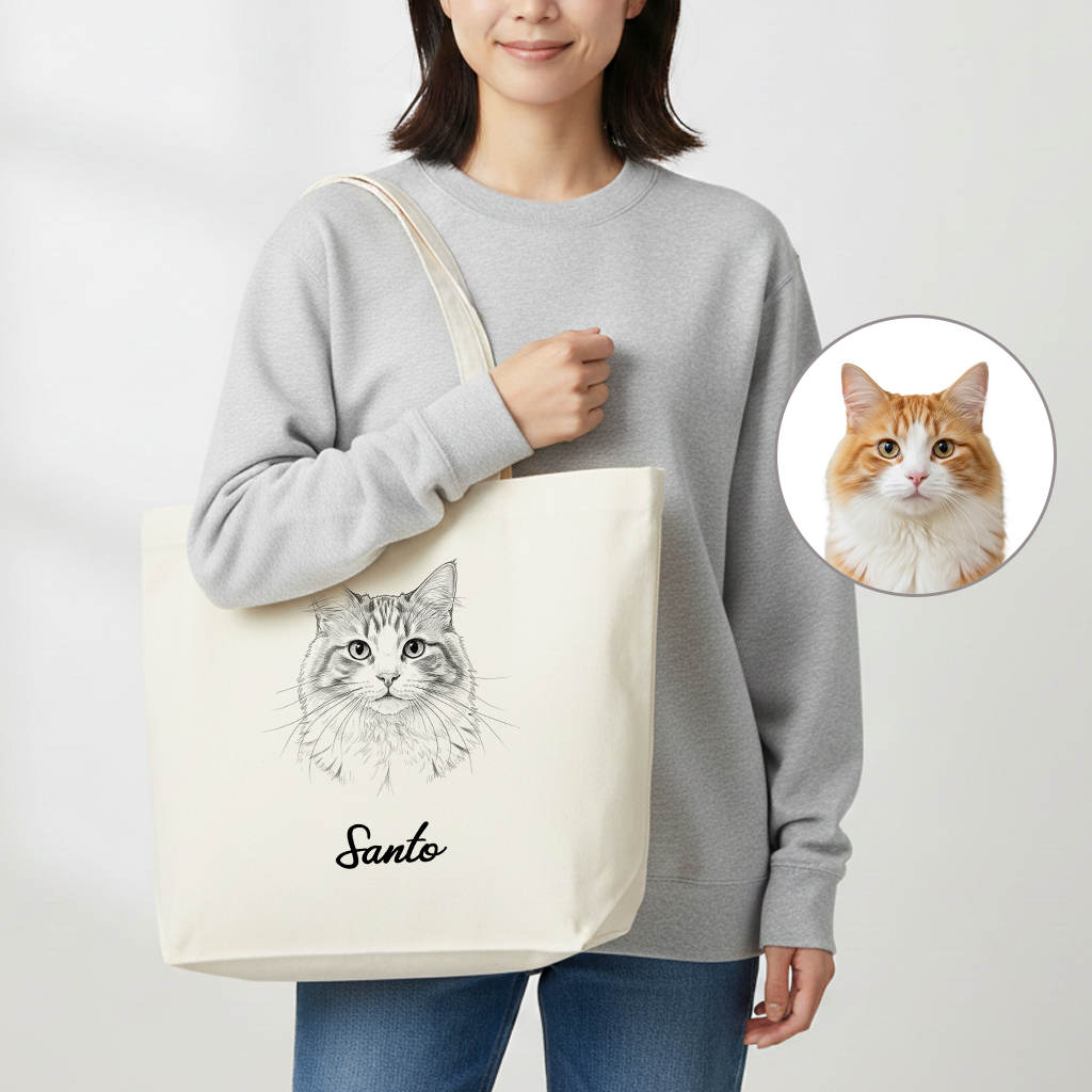 【名入れ＆写真入れ】うちの子 オリジナル トートバック お誕生日 クリスマス 母の日プレゼント ペット猫 犬 名入れ