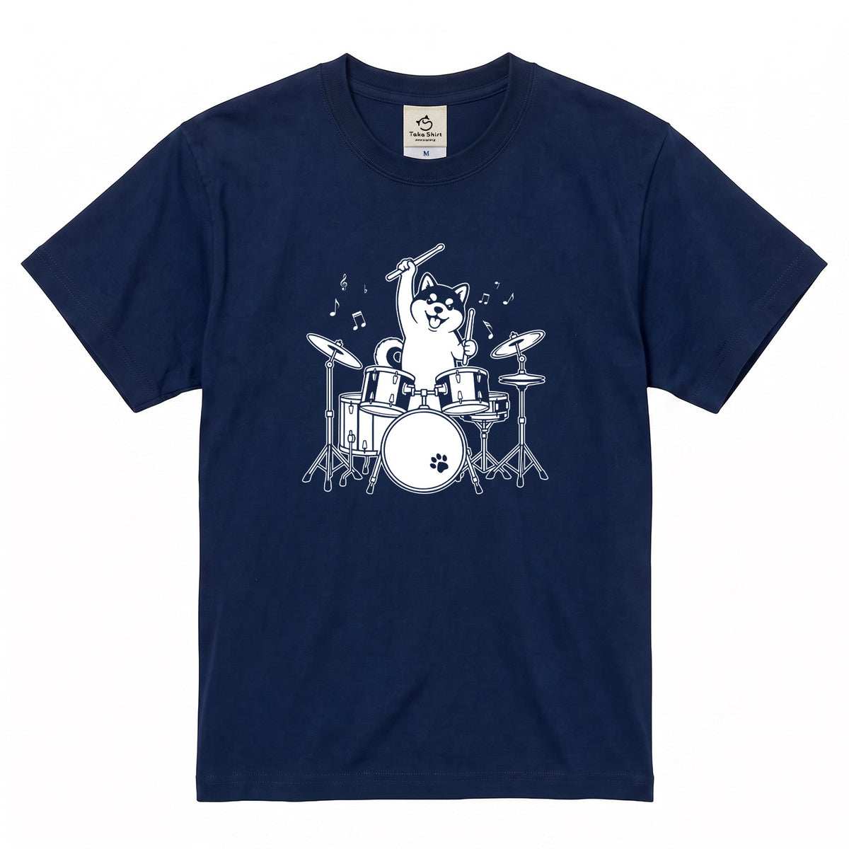 ドラムを叩く柴犬 柴犬Tシャツ | 音楽好き・犬好きに人気