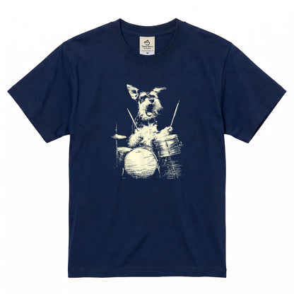 シュナウザー ドラム Tシャツ｜愛犬・音楽好き・ロック・イラスト・かっこいいに人気