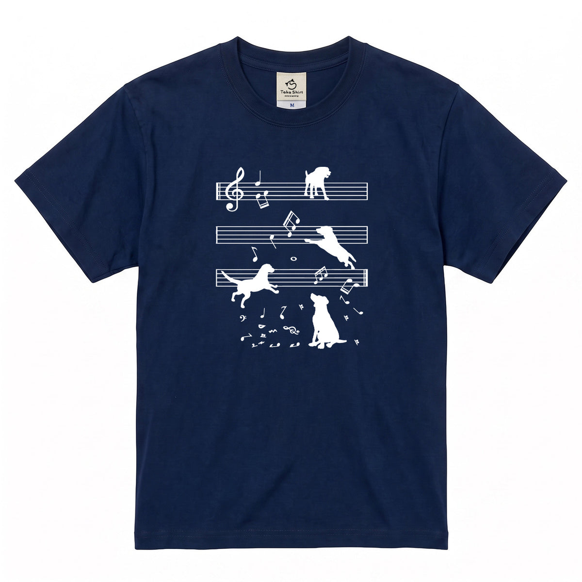 音符と踊る犬 犬Tシャツ | 音楽好き・犬好きに人気