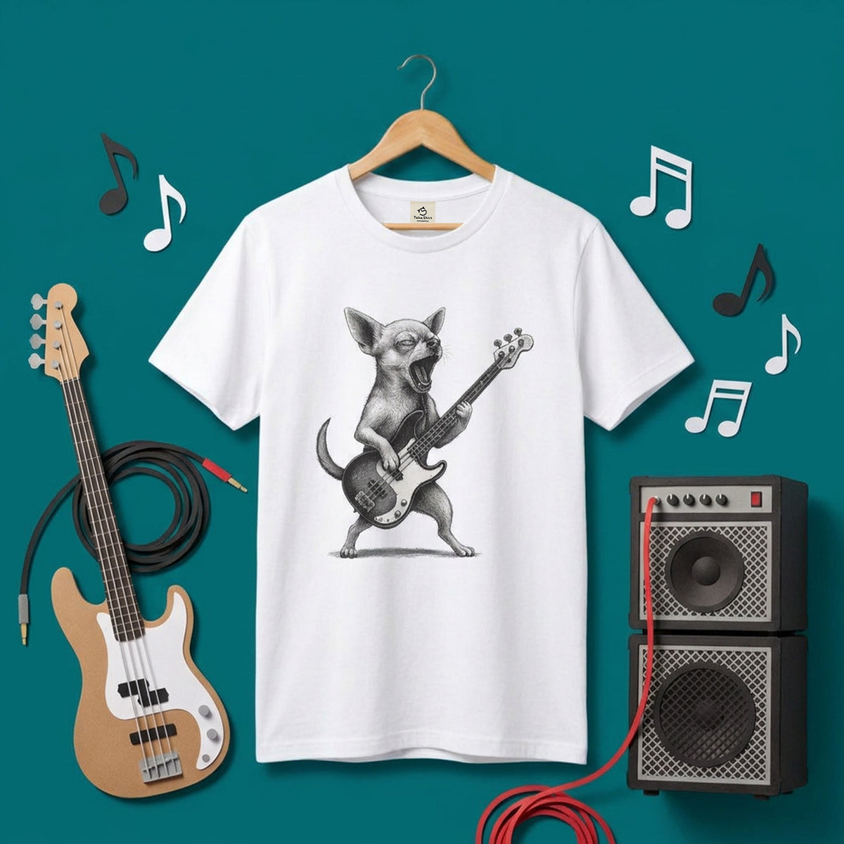 チワワ ベース ギター Tシャツ｜犬好き・ベーシスト・バンド・可愛い・面白い・音楽好きに人気