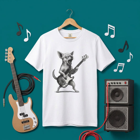 チワワ ベース ギター Tシャツ｜犬好き・ベーシスト・バンド・可愛い・面白い・音楽好きに人気