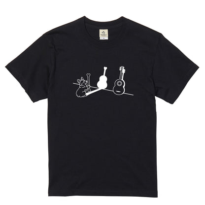 コーギーとギター影アート 白Tシャツ｜音楽好きに人気｜InuJoy