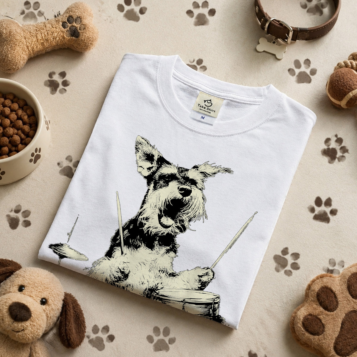 シュナウザー ドラム Tシャツ｜愛犬・音楽好き・ロック・イラスト・かっこいいに人気