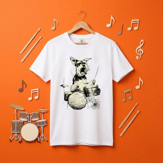 シュナウザー ドラム Tシャツ｜愛犬・音楽好き・ロック・イラスト・かっこいいに人気