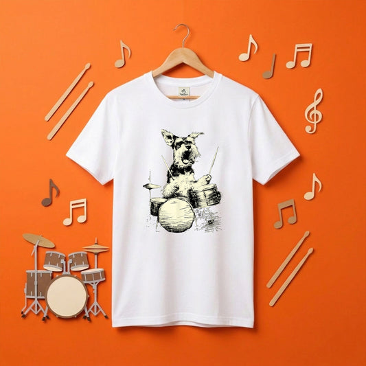 シュナウザー ドラム Tシャツ｜愛犬・音楽好き・ロック・イラスト・かっこいいに人気