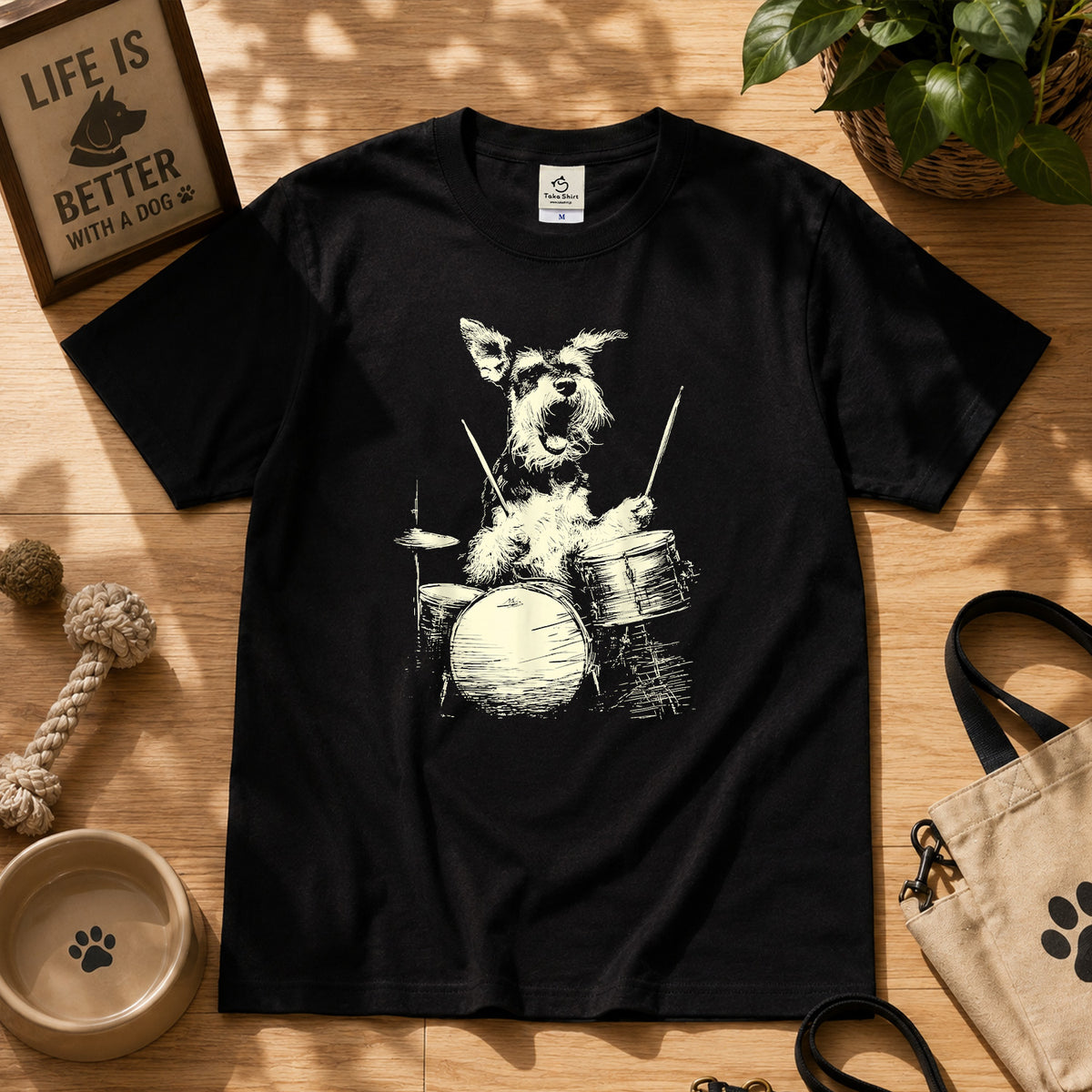 シュナウザー ドラム Tシャツ｜愛犬・音楽好き・ロック・イラスト・かっこいいに人気
