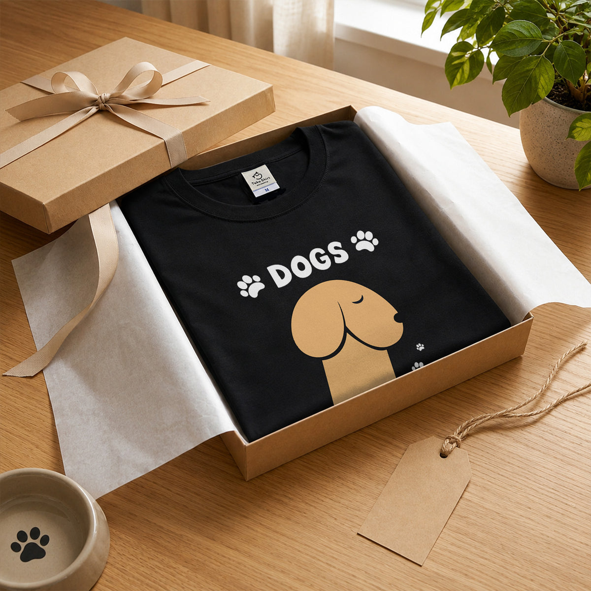 DOGS MAKE ME HAPPY | 犬 イラスト 英語メッセージ Tシャツ【犬好き・愛犬家・かわいい・誕生日ギフトに最適】