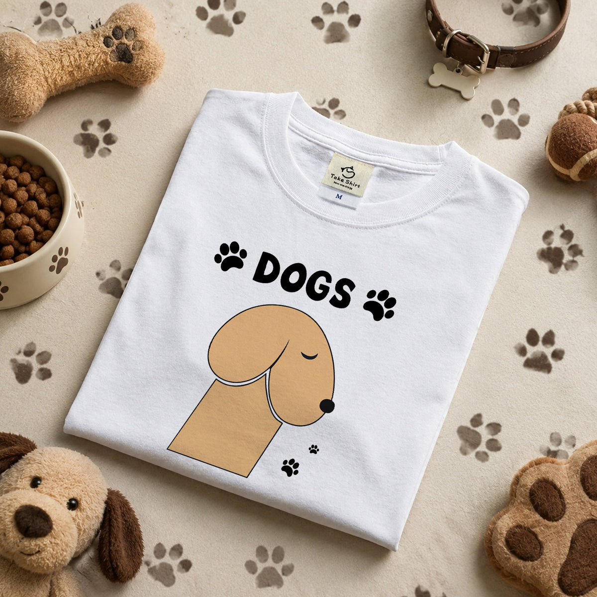 DOGS MAKE ME HAPPY | 犬 イラスト 英語メッセージ Tシャツ【犬好き・愛犬家・かわいい・誕生日ギフトに最適】