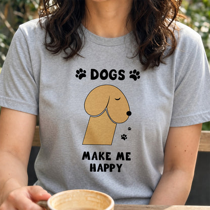 DOGS MAKE ME HAPPY | 犬 イラスト 英語メッセージ Tシャツ【犬好き・愛犬家・かわいい・誕生日ギフトに最適】