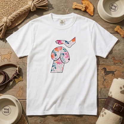 FLOWER DOG ART | おしゃれ 犬 イラスト ボタニカル柄 Tシャツ【愛犬家・アウトドア・イベント・ギフトに最適】