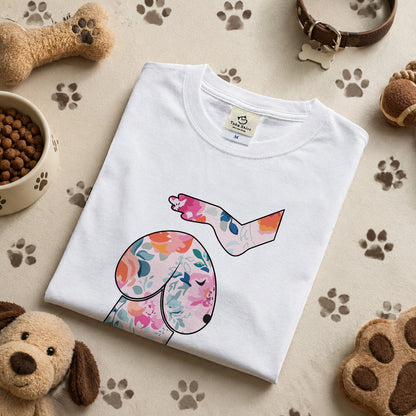 FLOWER DOG ART | おしゃれ 犬 イラスト ボタニカル柄 Tシャツ【愛犬家・アウトドア・イベント・ギフトに最適】