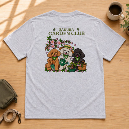 Sakura Garden Club Poodle トイプードル 桜 盆栽 春ガーデニング Tシャツ｜バックプリント