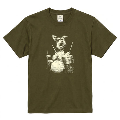 シュナウザー ドラム Tシャツ｜愛犬・音楽好き・ロック・イラスト・かっこいいに人気