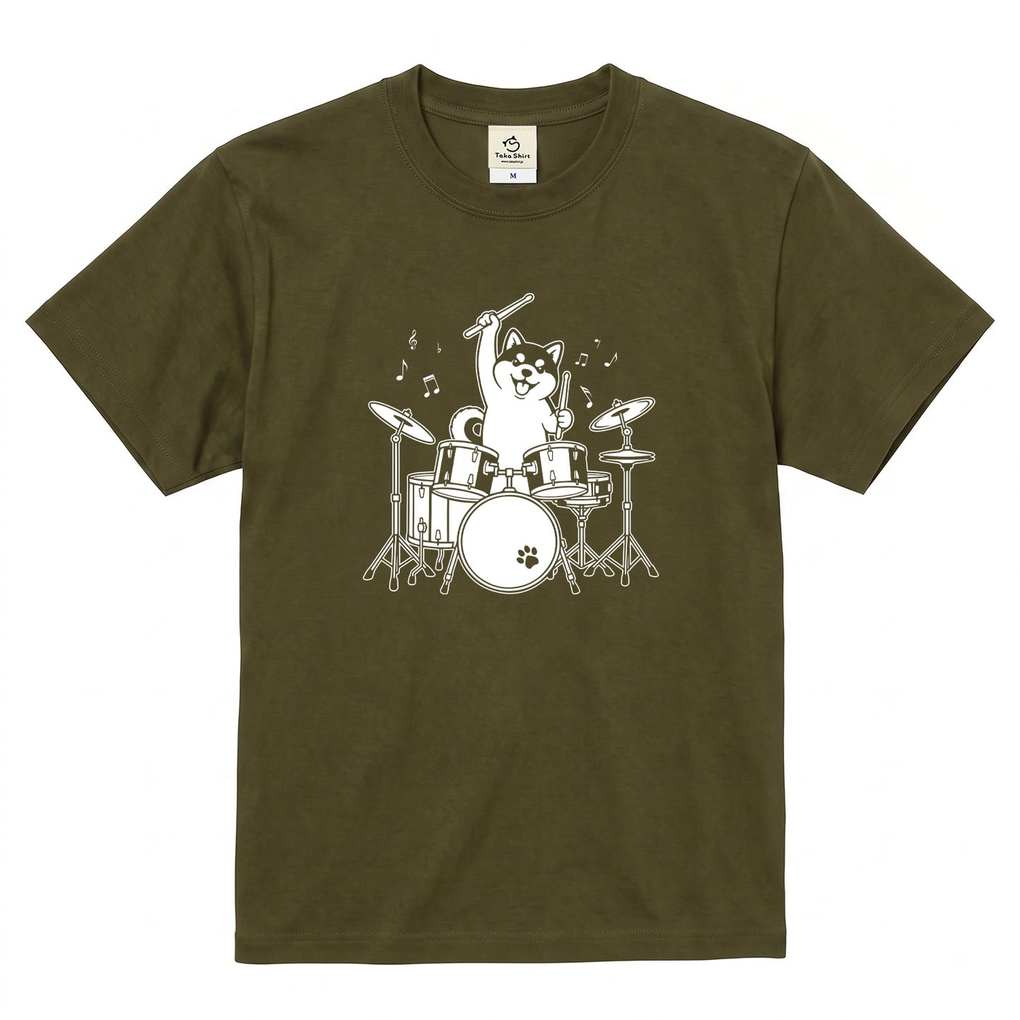 ドラムを叩く柴犬 柴犬Tシャツ | 音楽好き・犬好きに人気