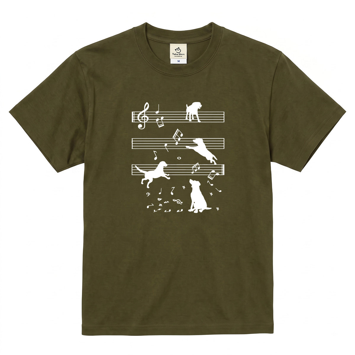 音符と踊る犬 犬Tシャツ | 音楽好き・犬好きに人気