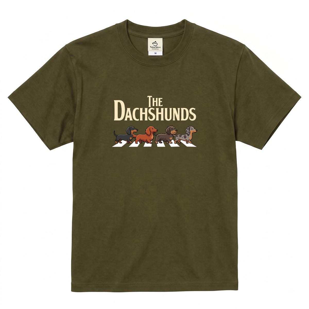 THE DACHSHUNDS | ミニチュアダックス 横断歩道 ゆるかわパロディTシャツ【犬好き・愛犬家・ギフトに最適】