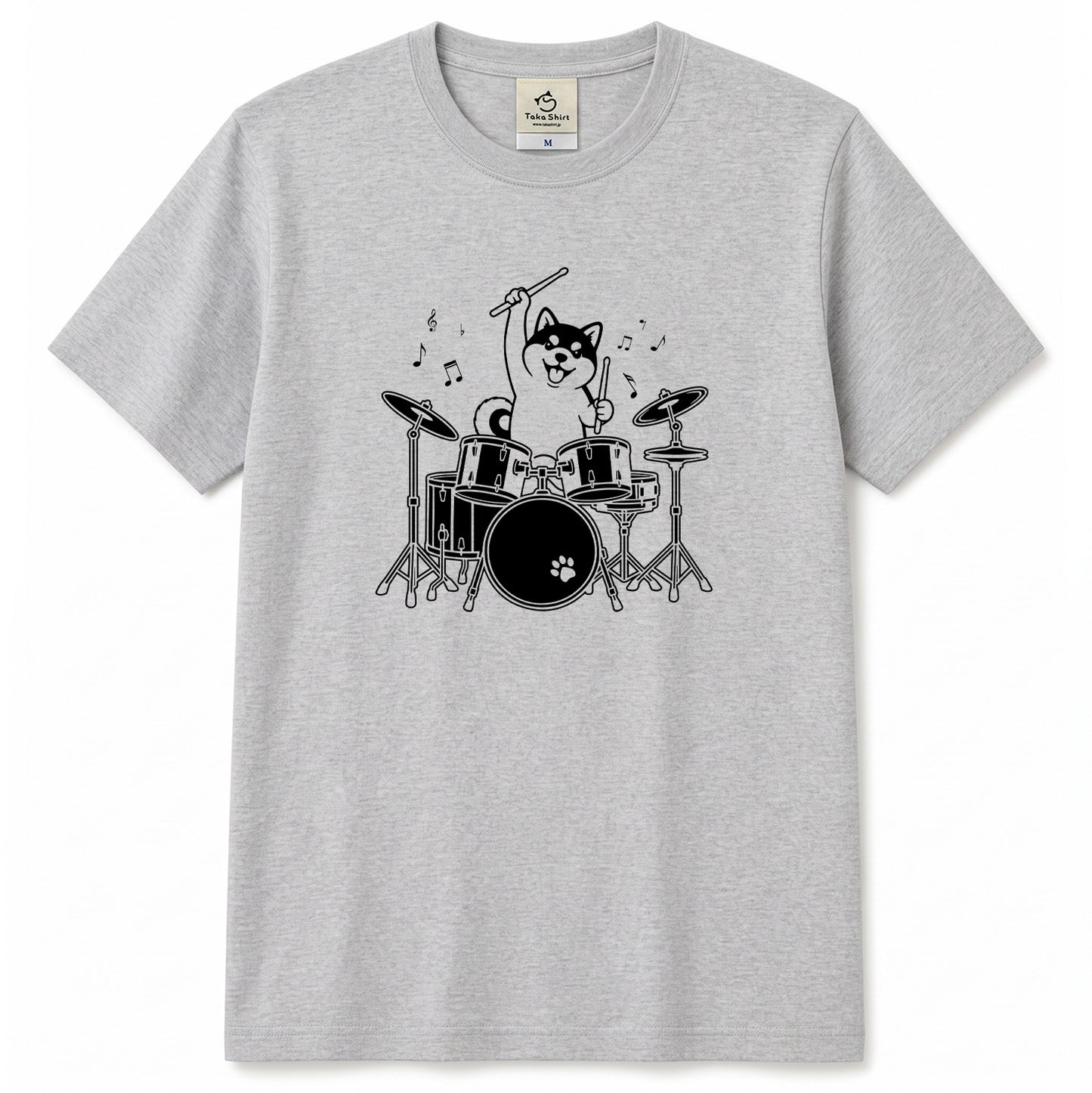 ドラムを叩く柴犬 柴犬Tシャツ | 音楽好き・犬好きに人気