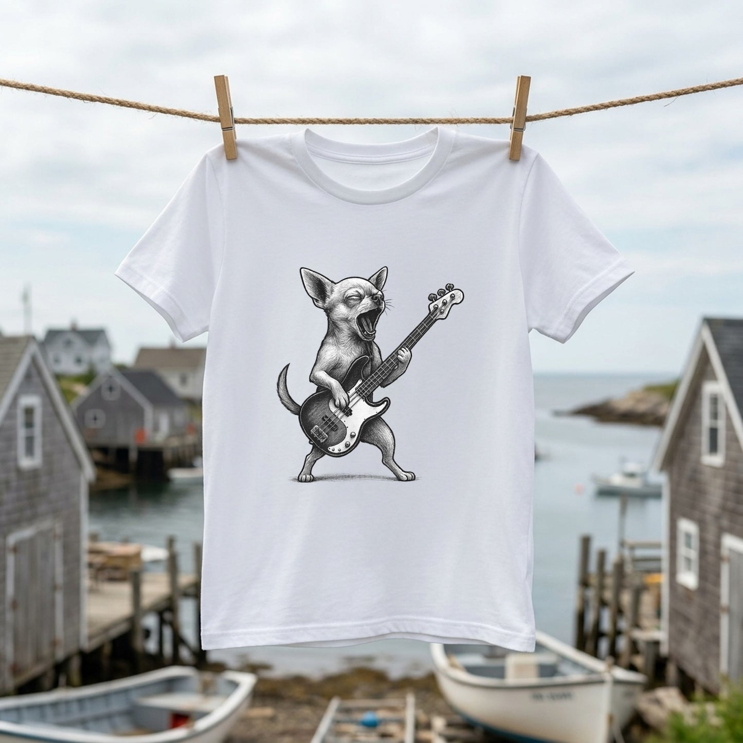 チワワ ベース ギター Tシャツ｜犬好き・ベーシスト・バンド・可愛い・面白い・音楽好きに人気
