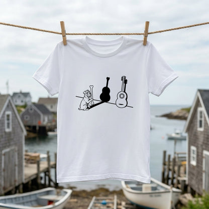 テリアとギター影アート 白Tシャツ ｜音楽好きに人気｜InuJoy