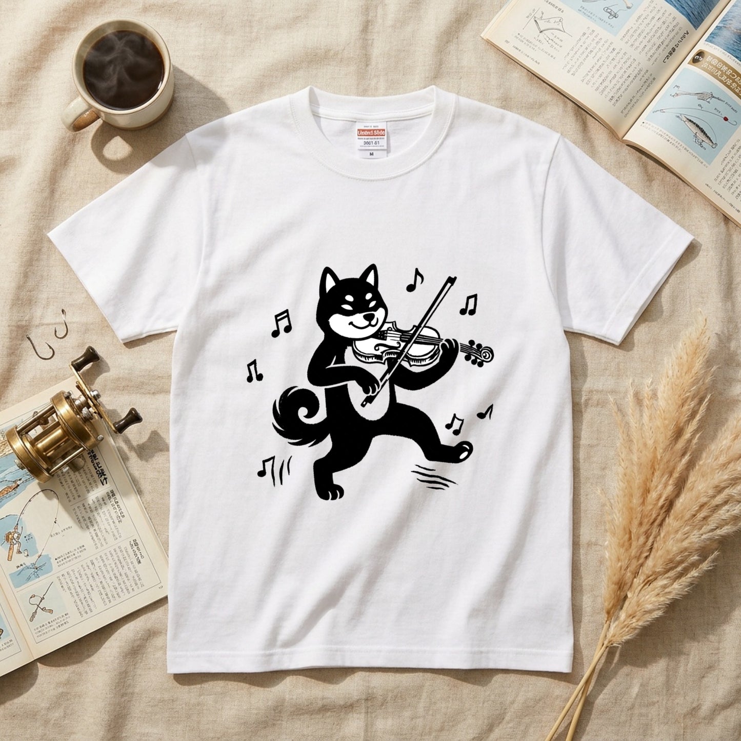 黒柴 ヴァイオリン Tシャツ ｜ 柴犬・犬好き・音楽好きに人気