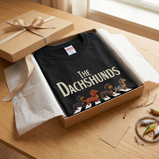 THE DACHSHUNDS | ミニチュアダックス 横断歩道 ゆるかわパロディTシャツ【犬好き・愛犬家・ギフトに最適】