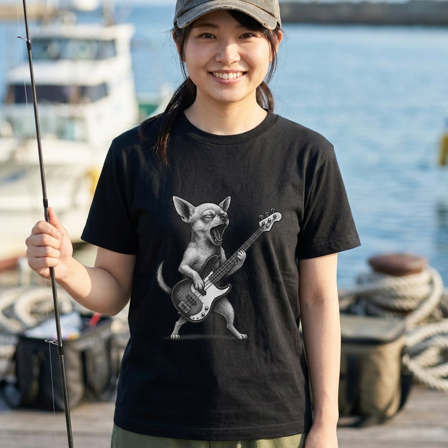 チワワ ベース ギター Tシャツ｜犬好き・ベーシスト・バンド・可愛い・面白い・音楽好きに人気