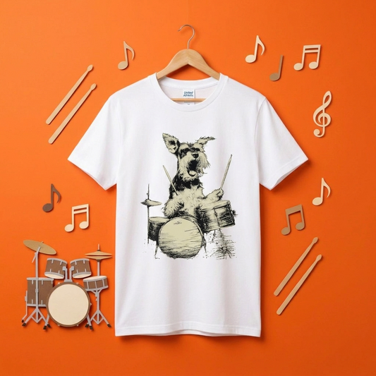 シュナウザー ドラム Tシャツ｜愛犬・音楽好き・ロック・イラスト・かっこいいに人気