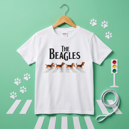 BEAGLES ビーグル犬 横断歩道グラフィック Tシャツ | アウトドア・キャンプ・愛犬とお出かけTシャツ