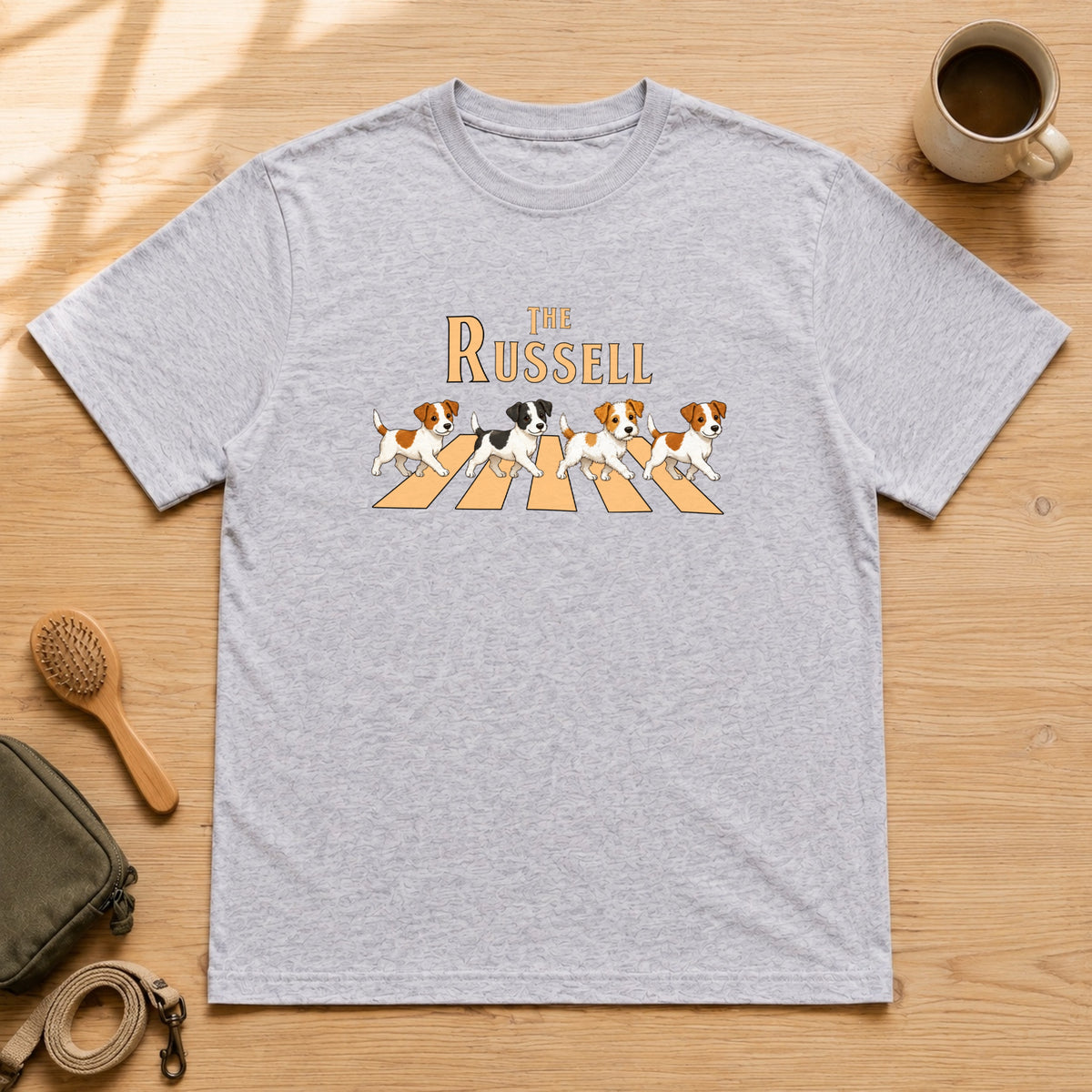 THE RUSSELL | ジャックラッセルテリア 横断歩道 お散歩 面白Tシャツ【犬好き・ギフトに最適】