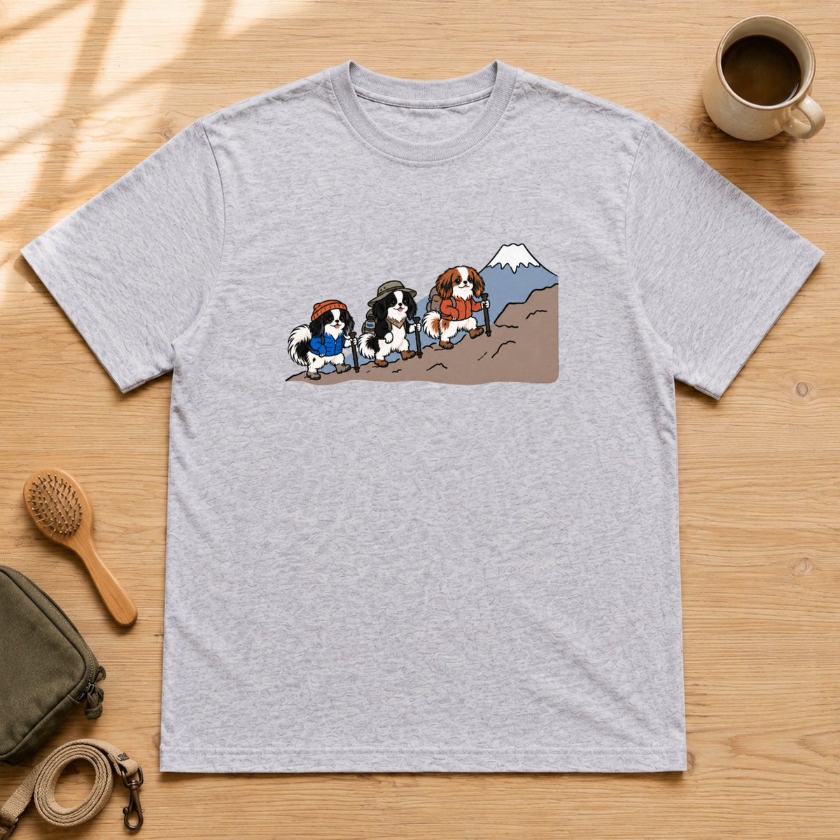 狆 キャバリア 登山 犬 ハイキング アウトドア Tシャツ ｜フロントプリント