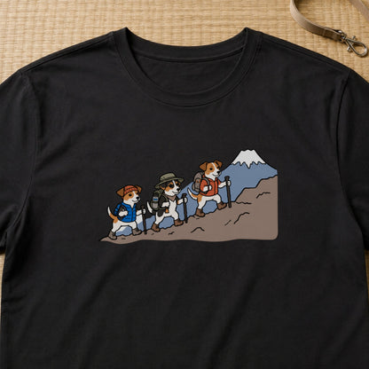 Jack Russell hiking club ジャックラッセルテリア 犬好き 登山 富士山Tシャツ｜フロントプリント