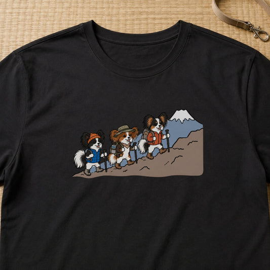 Papillon hiking club パピヨン 犬好き 登山 富士山Tシャツ｜フロントプリント