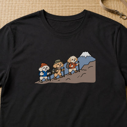 Toy Poodle hiking club トイプードル 犬好き 登山 富士山Tシャツ｜フロントプリント