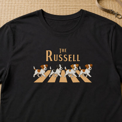 THE RUSSELL | ジャックラッセルテリア 横断歩道 お散歩 面白Tシャツ【犬好き・ギフトに最適】