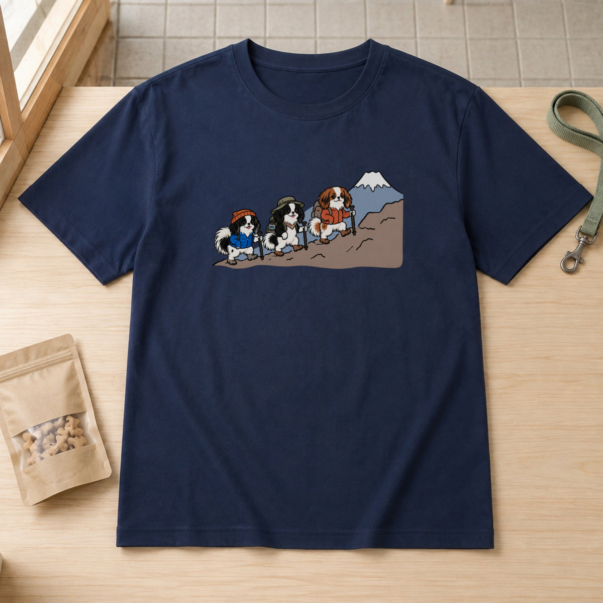 狆 キャバリア 登山 犬 ハイキング アウトドア Tシャツ ｜フロントプリント