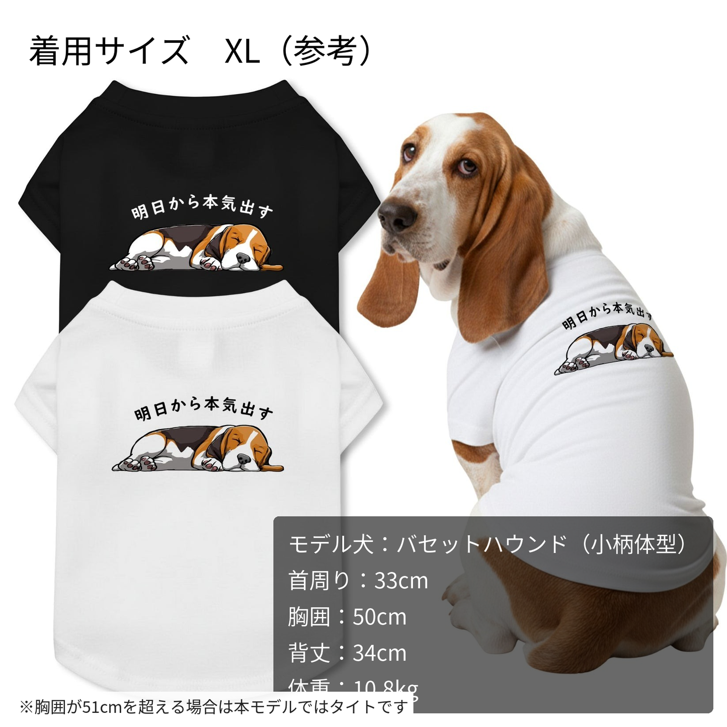 【犬種選べる・名前入れ可能】明日から本気だす 犬用Tシャツ 犬服｜綿100%・小型～中型犬
