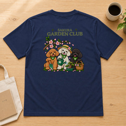 Sakura Garden Club Poodle トイプードル 桜 盆栽 春ガーデニング Tシャツ｜バックプリント