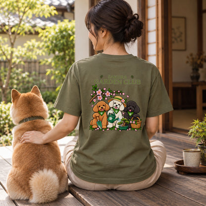 Sakura Garden Club Poodle トイプードル 桜 盆栽 春ガーデニング Tシャツ｜バックプリント