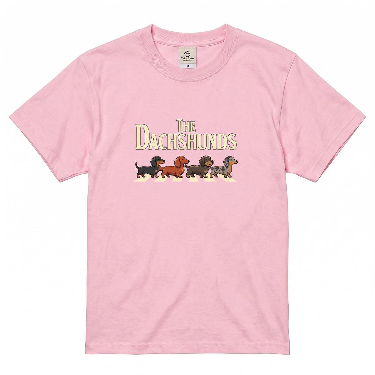 THE DACHSHUNDS | ミニチュアダックス 横断歩道 ゆるかわパロディTシャツ【犬好き・愛犬家・ギフトに最適】