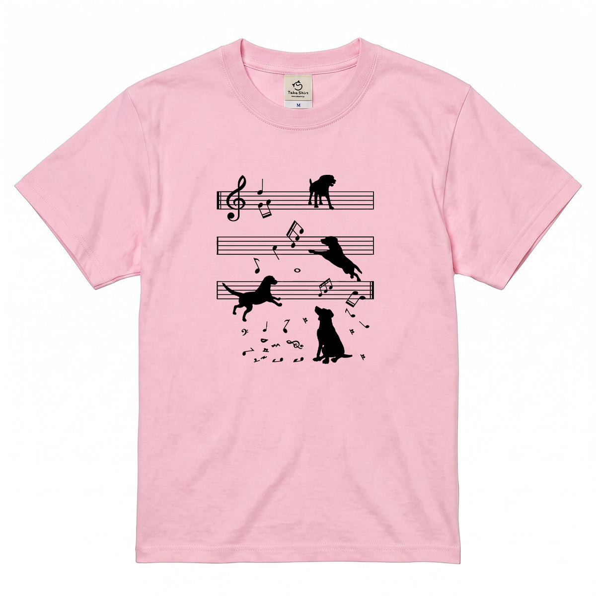 音符と踊る犬 犬Tシャツ | 音楽好き・犬好きに人気